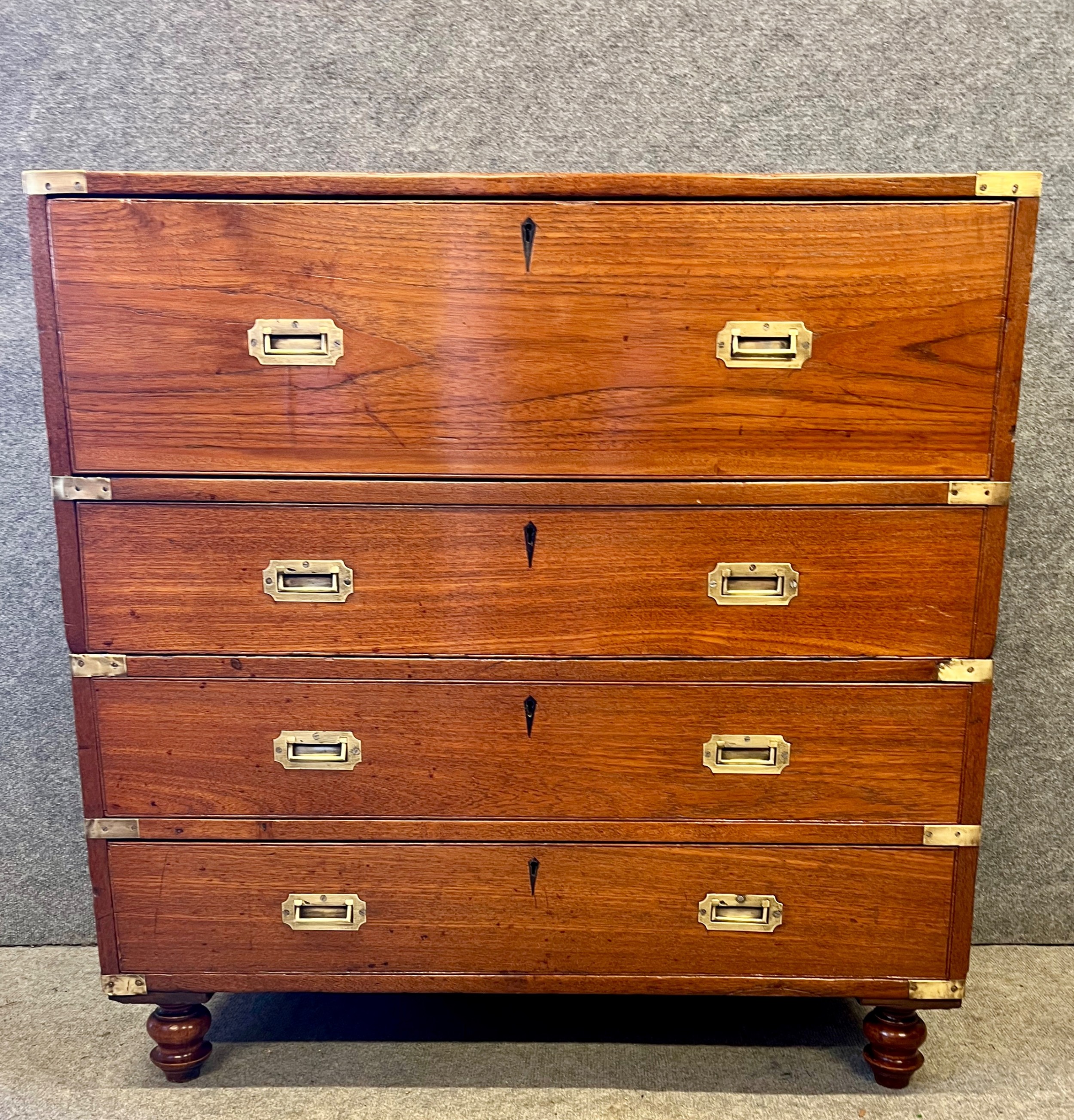 Antique Teak Campaign Secretaire Chest