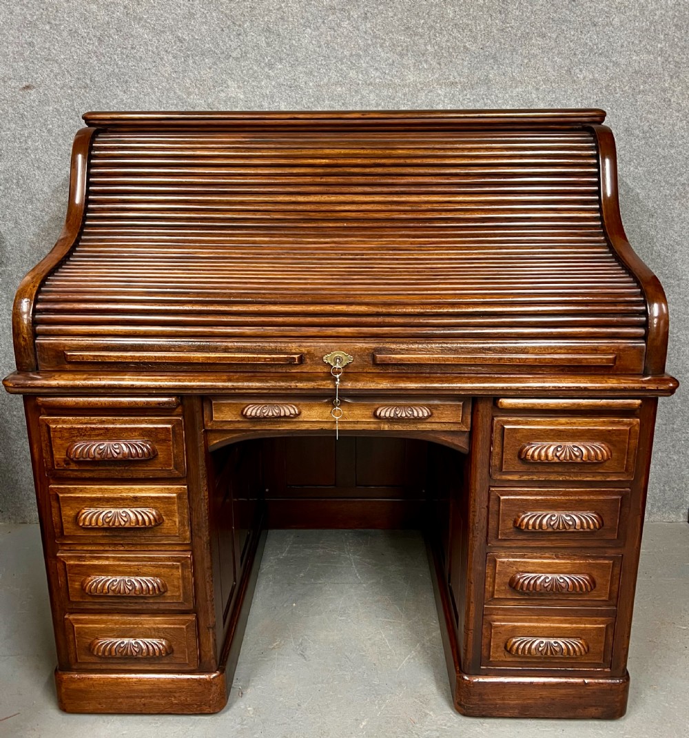 Good Quality Solid Walnut Roll Top Desk View II