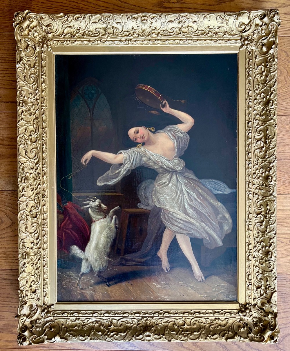 Pair of Oil on Canvas Paintings of Esmerelda & Djali From 
