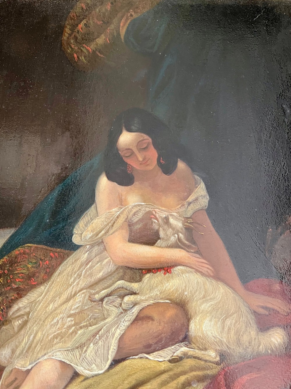 Pair of Oil on Canvas Paintings of Esmerelda & Djali From 