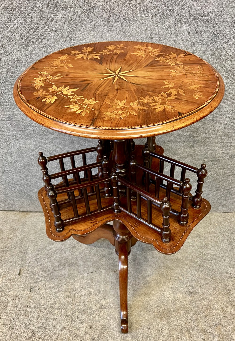 Unusual Yew Wood and Marquetry Inlaid Book Table
