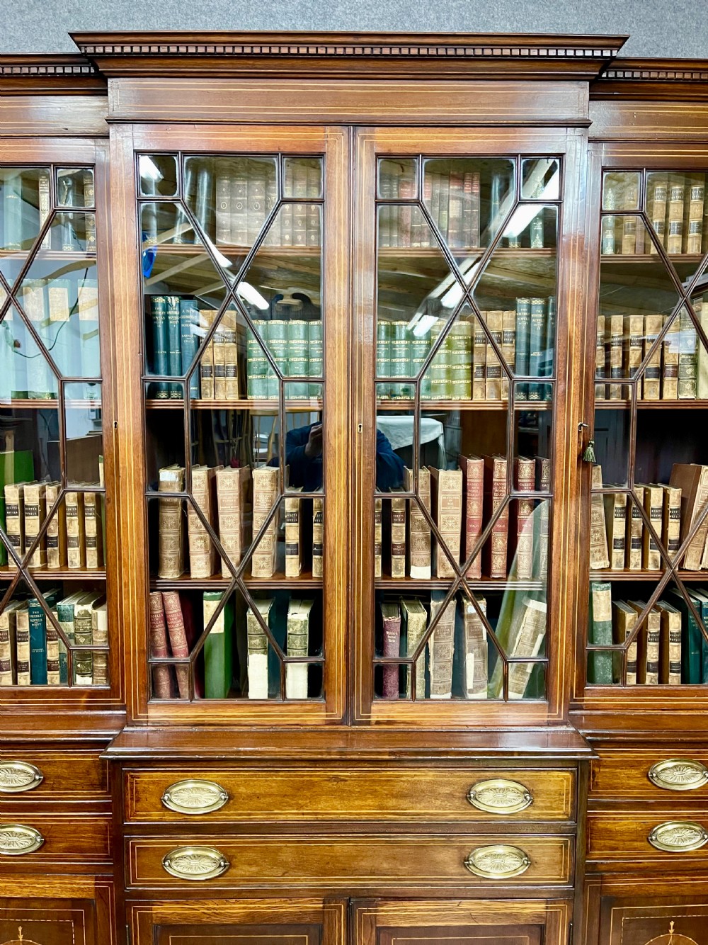 Edwardian Mahogany & Inlaid Breakfront Bookcase View IV