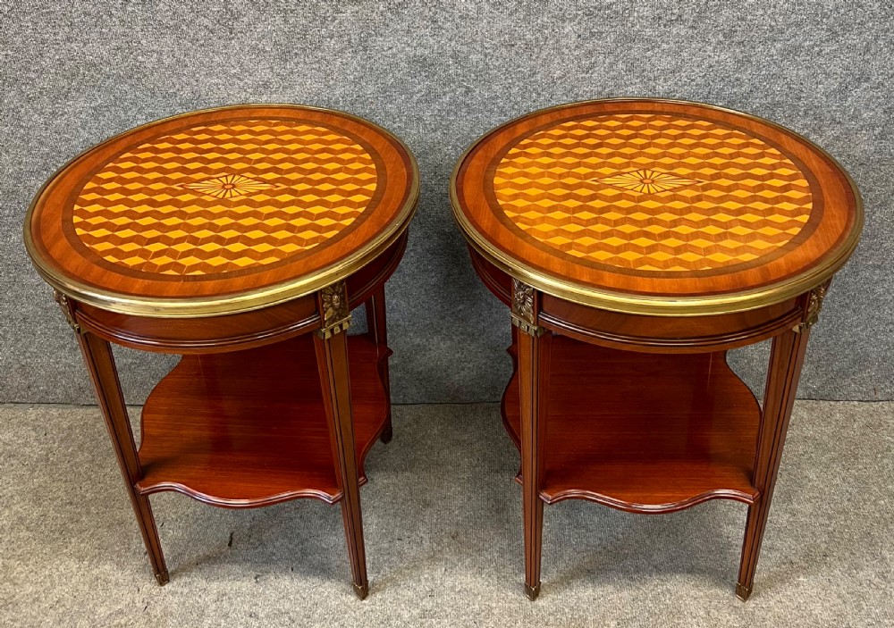 Pair of French Parquetry Inlaid Occasional Tables