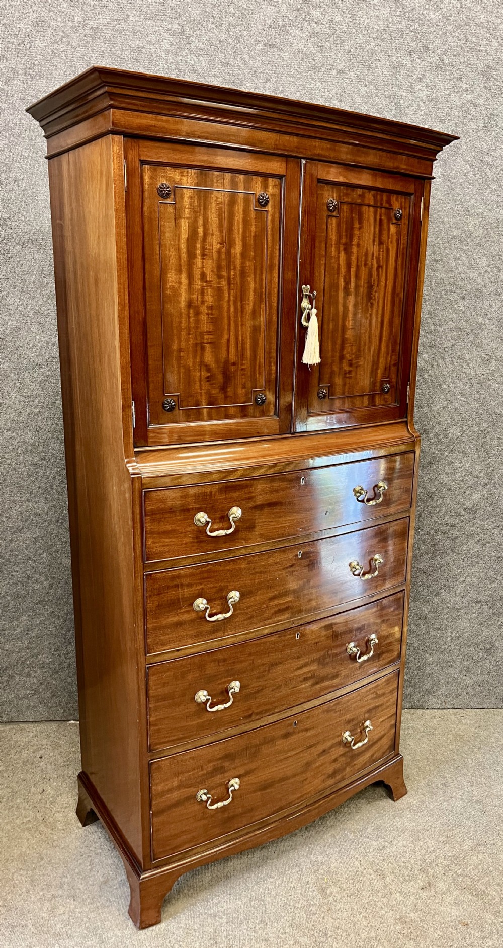 Bow Fronted Mahogany Linen Press 