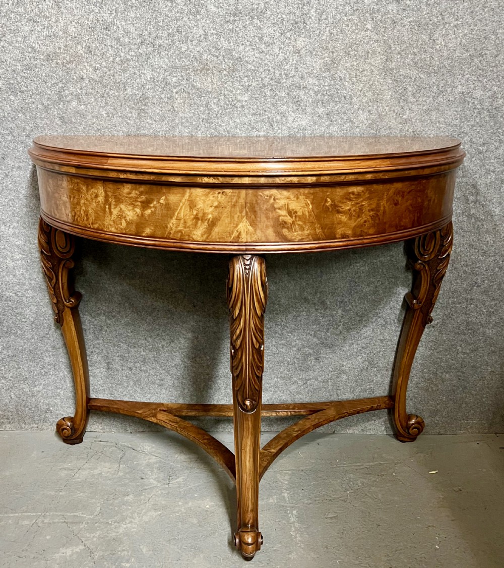 Burr Walnut Demi lune Console Table View II