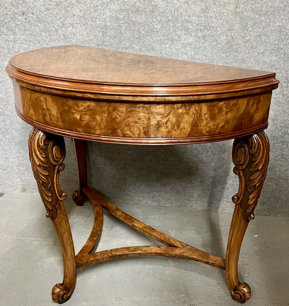 Burr Walnut Demi lune Console Table View III