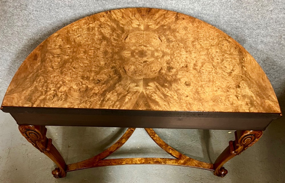 Burr Walnut Demi lune Console Table View V