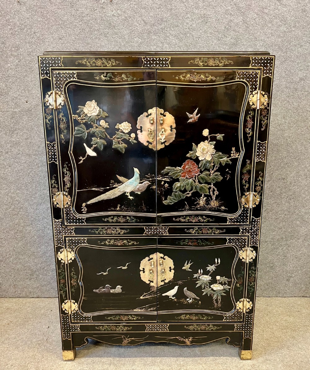Chinoiserie Lacquered and Soapstone inlaid Cocktail Cabinet