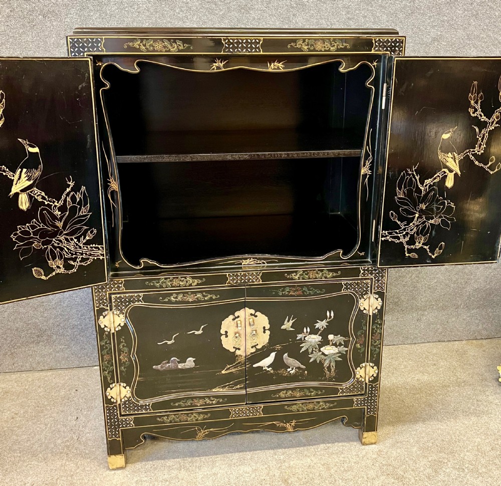 Chinoiserie Lacquered and Soapstone inlaid Cocktail Cabinet View III