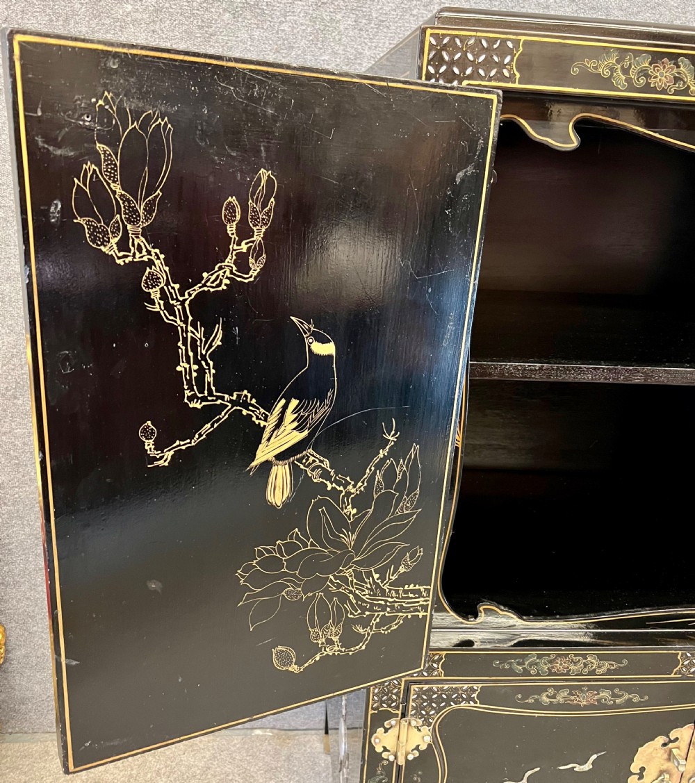 Chinoiserie Lacquered and Soapstone inlaid Cocktail Cabinet View IV