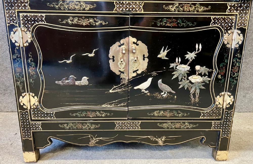 Chinoiserie Lacquered and Soapstone inlaid Cocktail Cabinet View VI