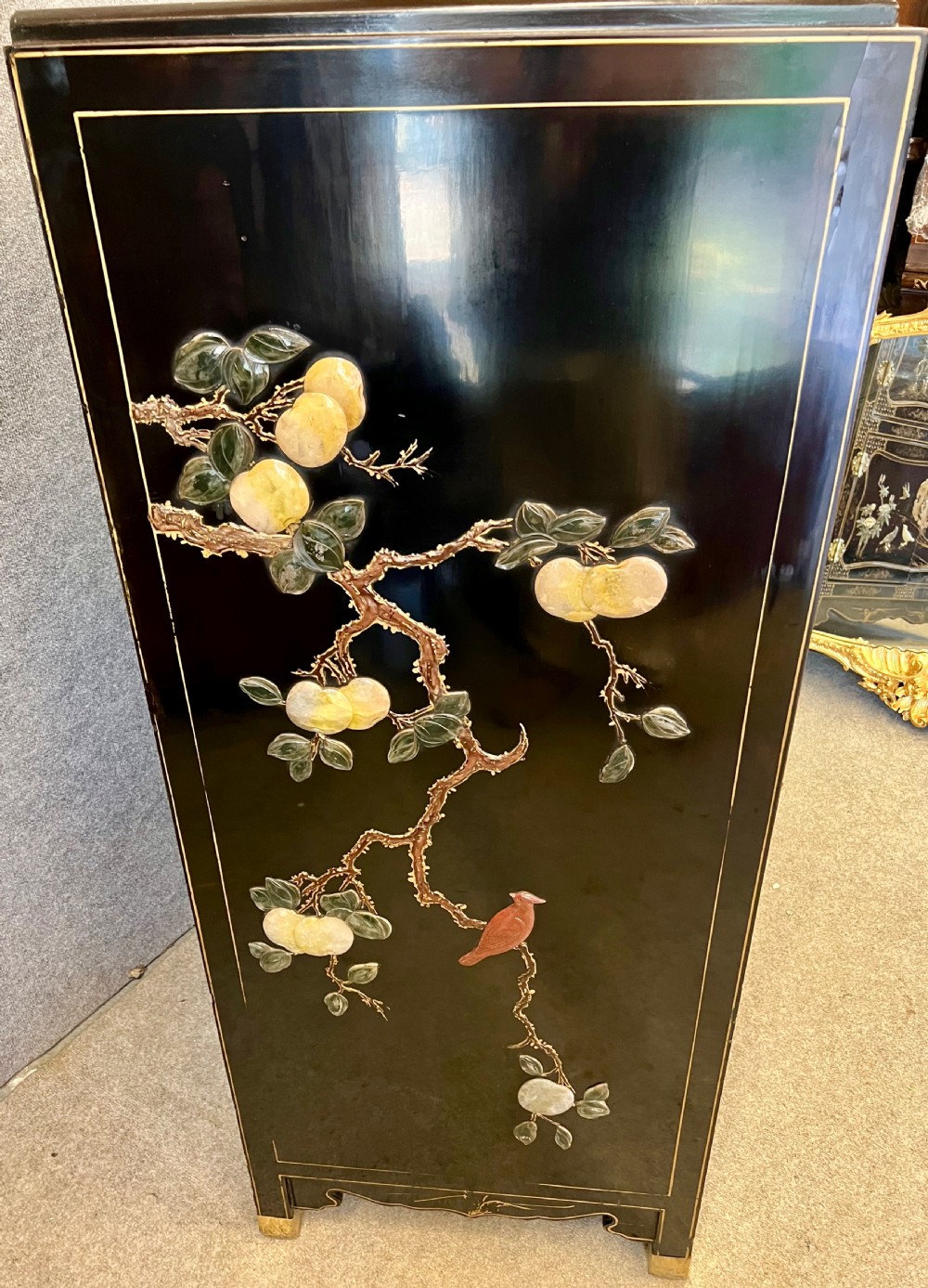 Chinoiserie Lacquered and Soapstone inlaid Cocktail Cabinet View XI