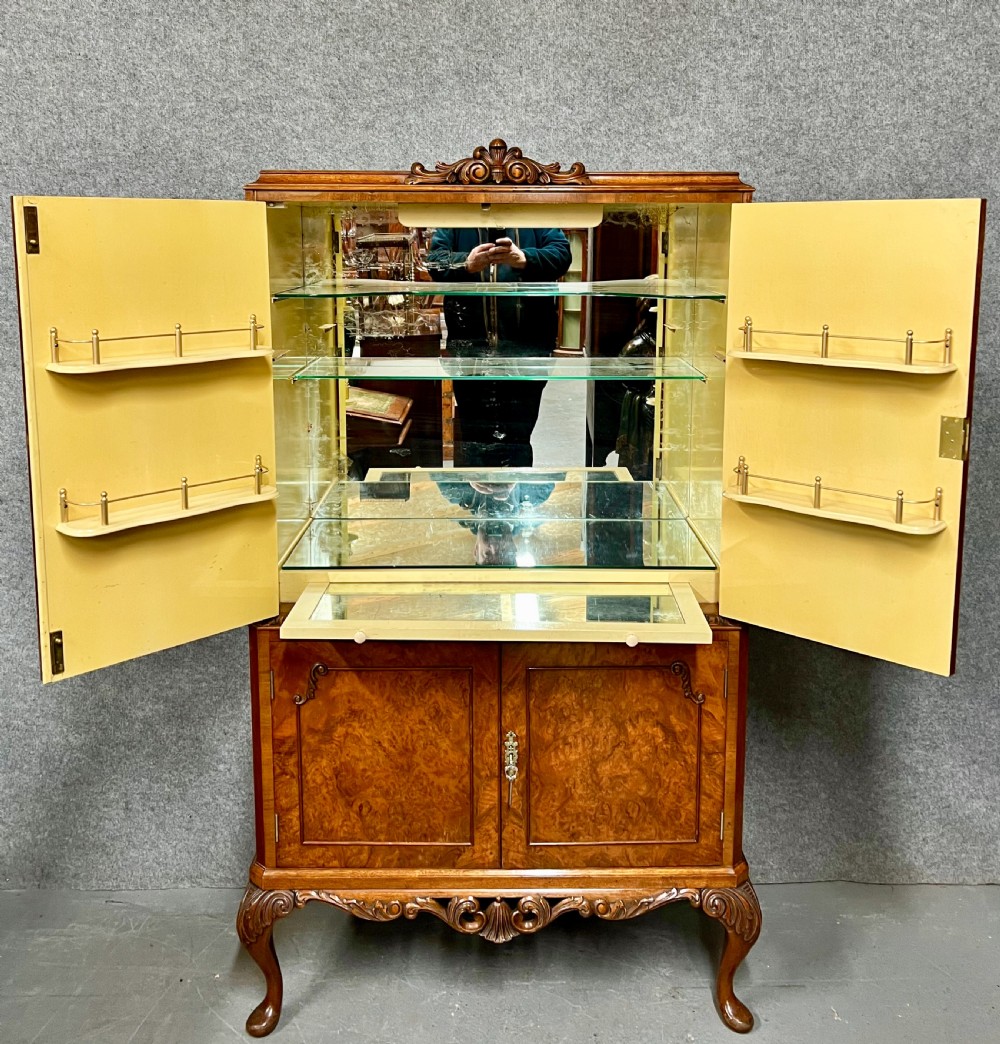 Queen Anne Style Burr Walnut Cocktail Cabinet View III