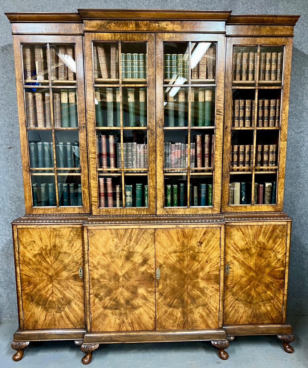 Walnut Breakfront Bookcase