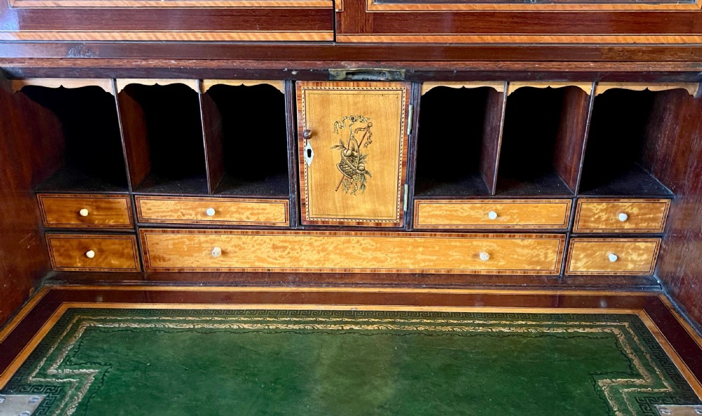 Superior Sheraton Revival Edwardian Inlaid Bureau Bookcase View V