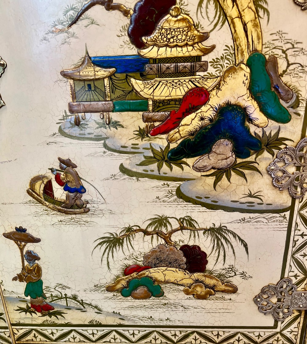 Stunning Chinoiserie Lacquered Cabinet on Stand View X