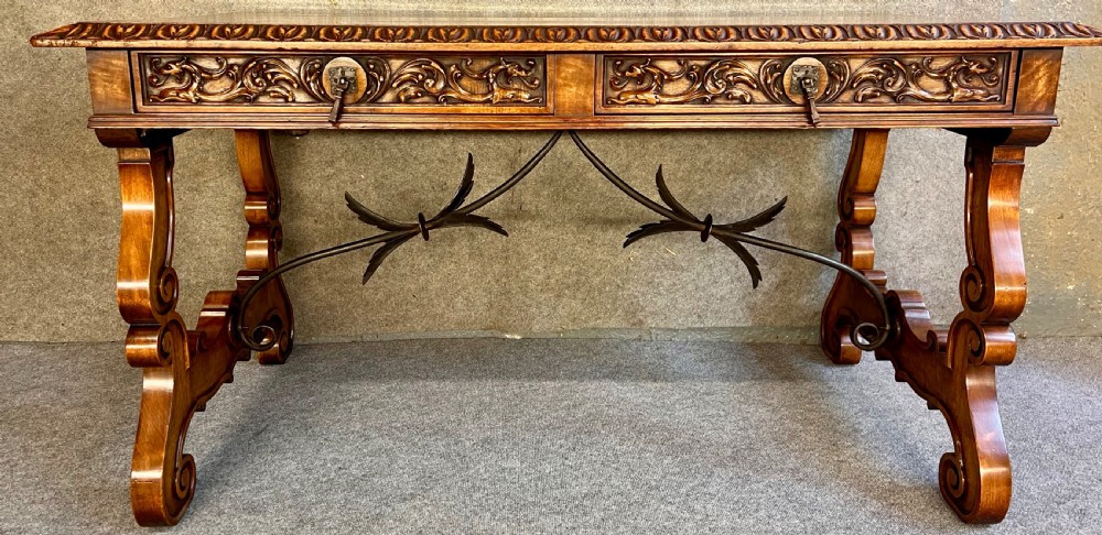 Antique Freestanding Spanish  Walnut Library Writing Table  View II