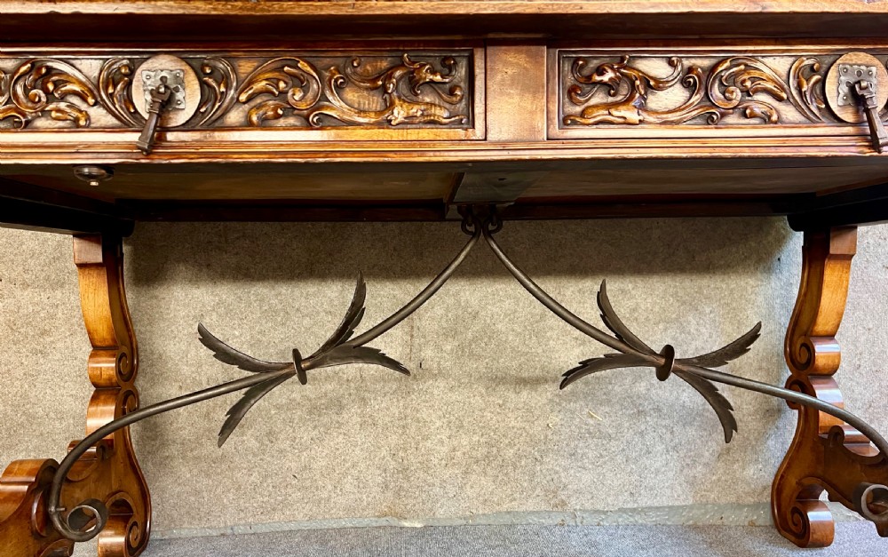 Antique Freestanding Spanish  Walnut Library Writing Table  View IX