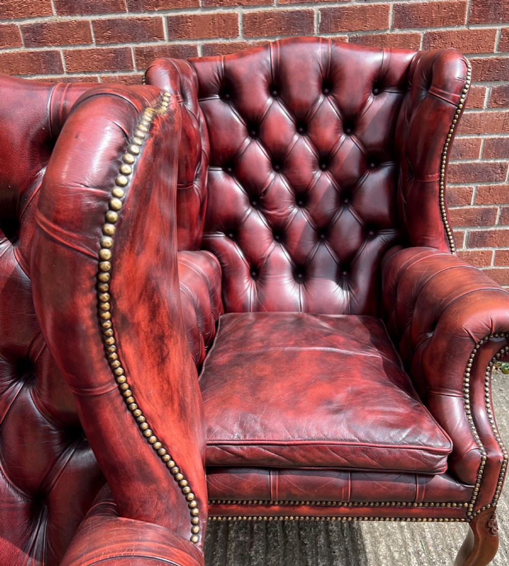 Pair of Georgian Style Leather Winged Armchairs View IV