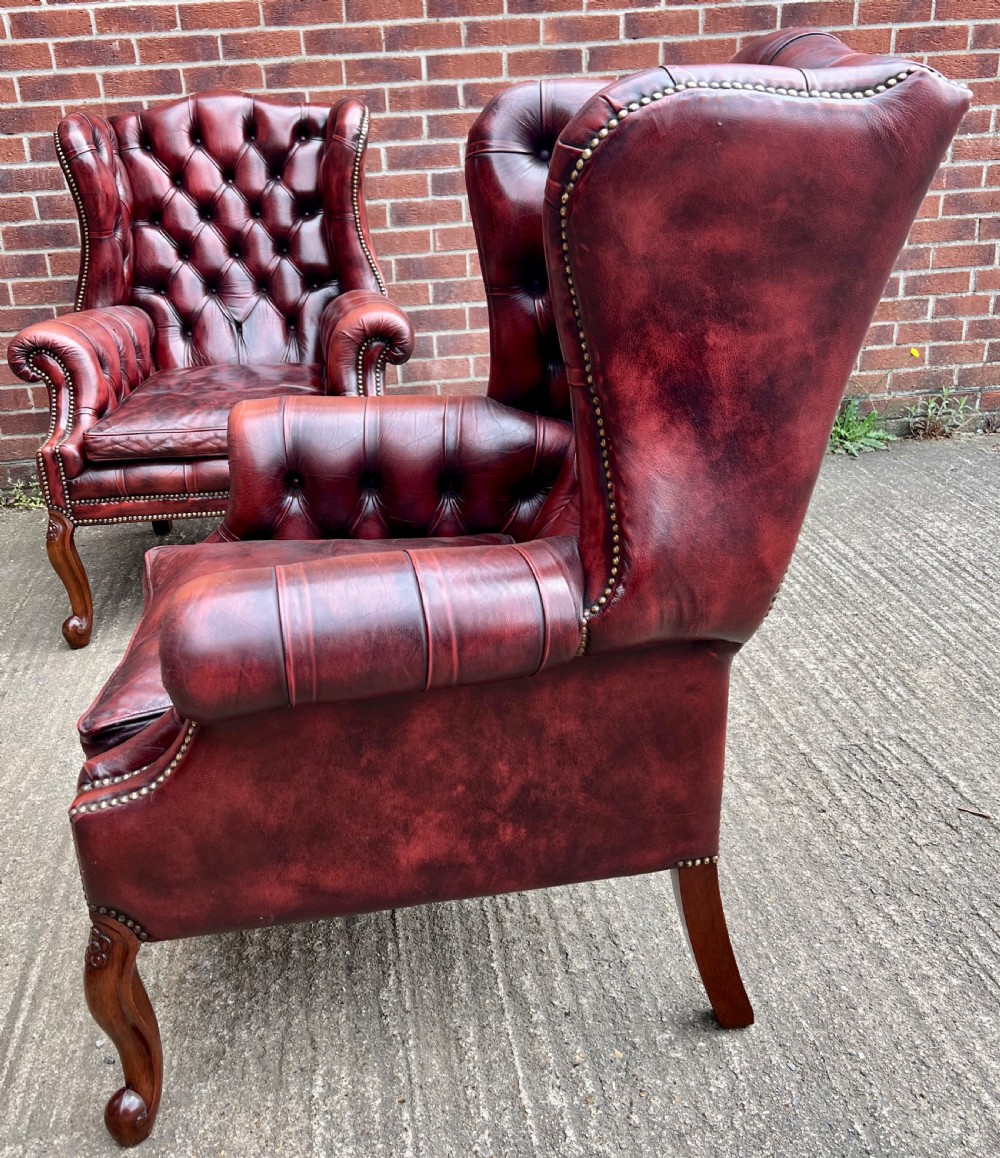 Pair of Georgian Style Leather Winged Armchairs View IX