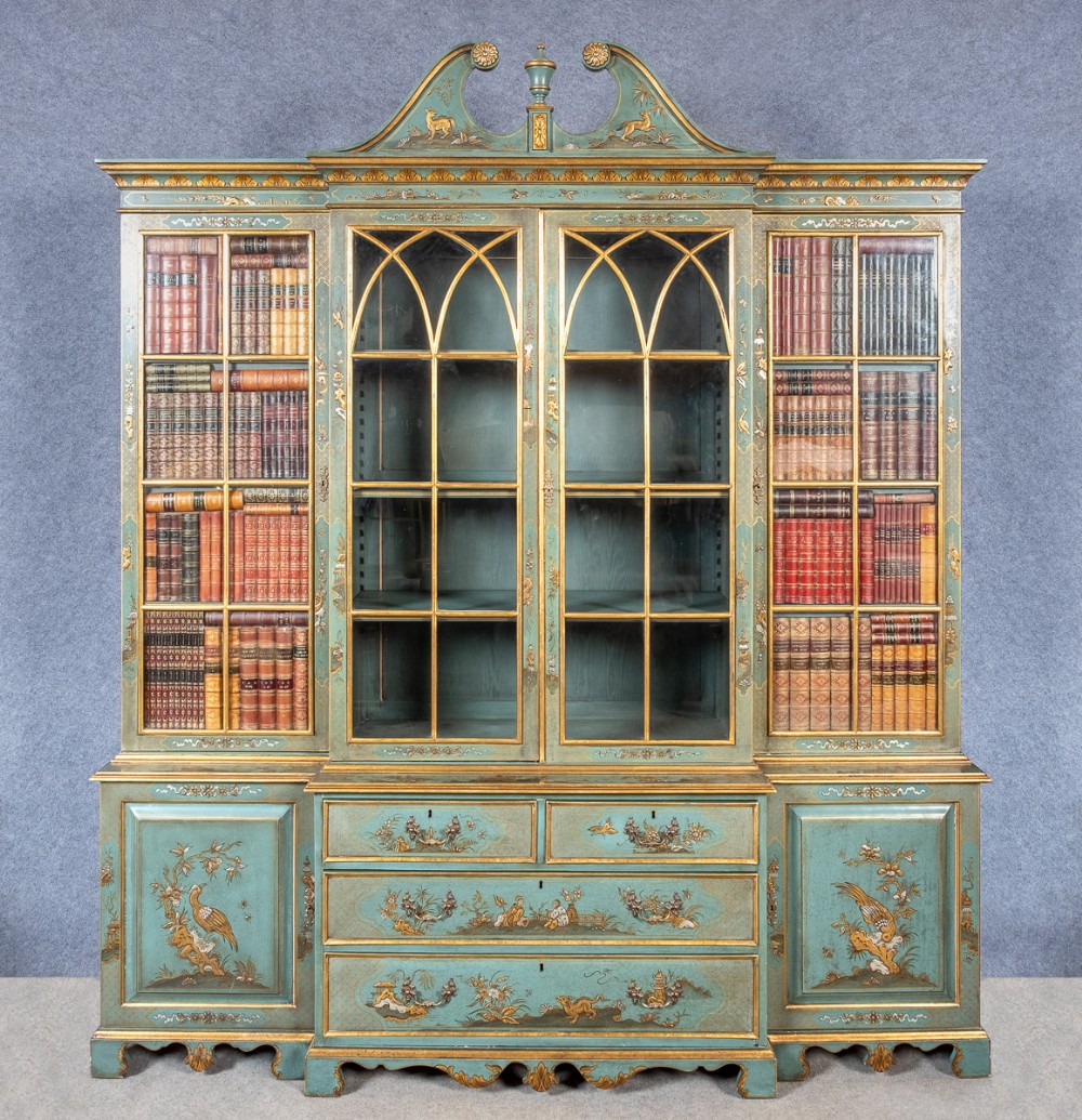 Stunning Chinoiserie Breakfront Bookcase