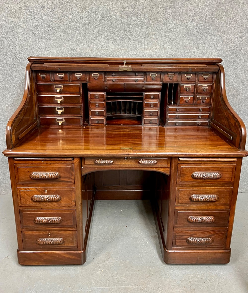 Superior Quality Antique Walnut Roll Top Desk