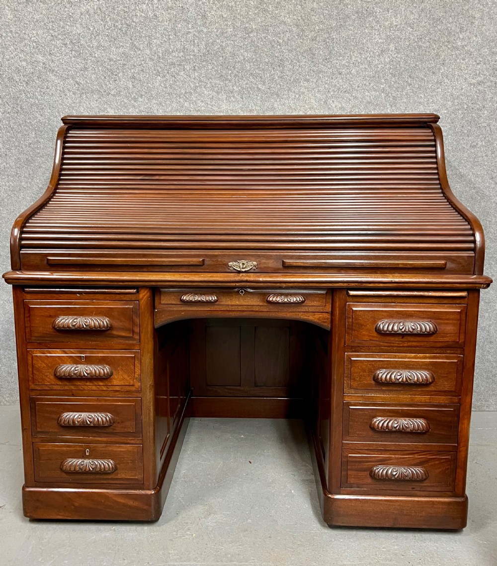 Superior Quality Antique Walnut Roll Top Desk View III