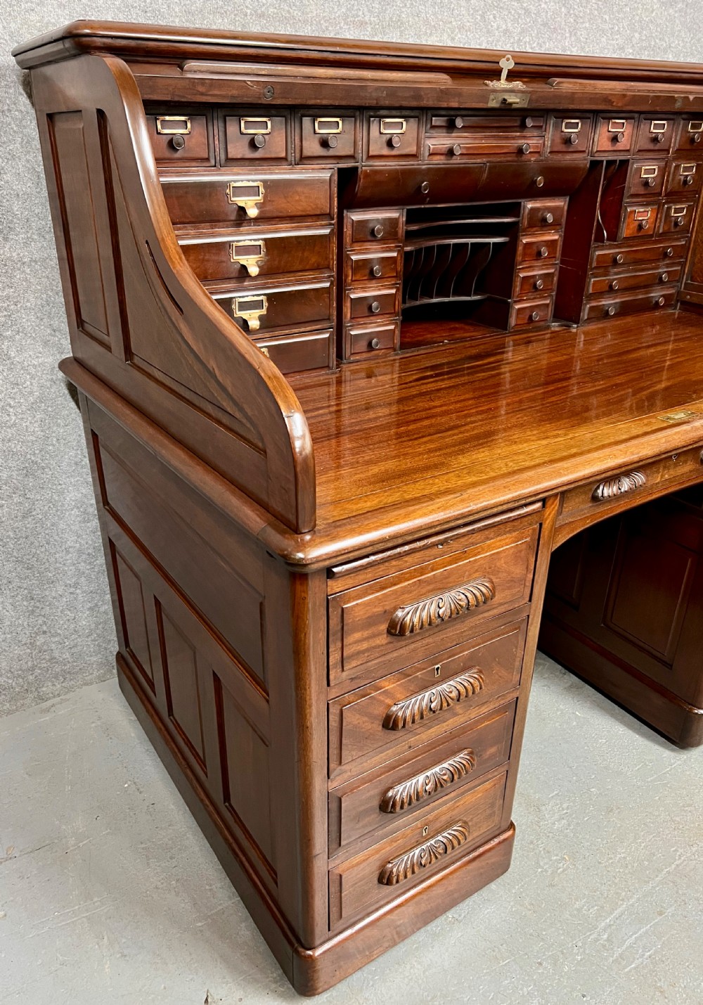 Superior Quality Antique Walnut Roll Top Desk View IV