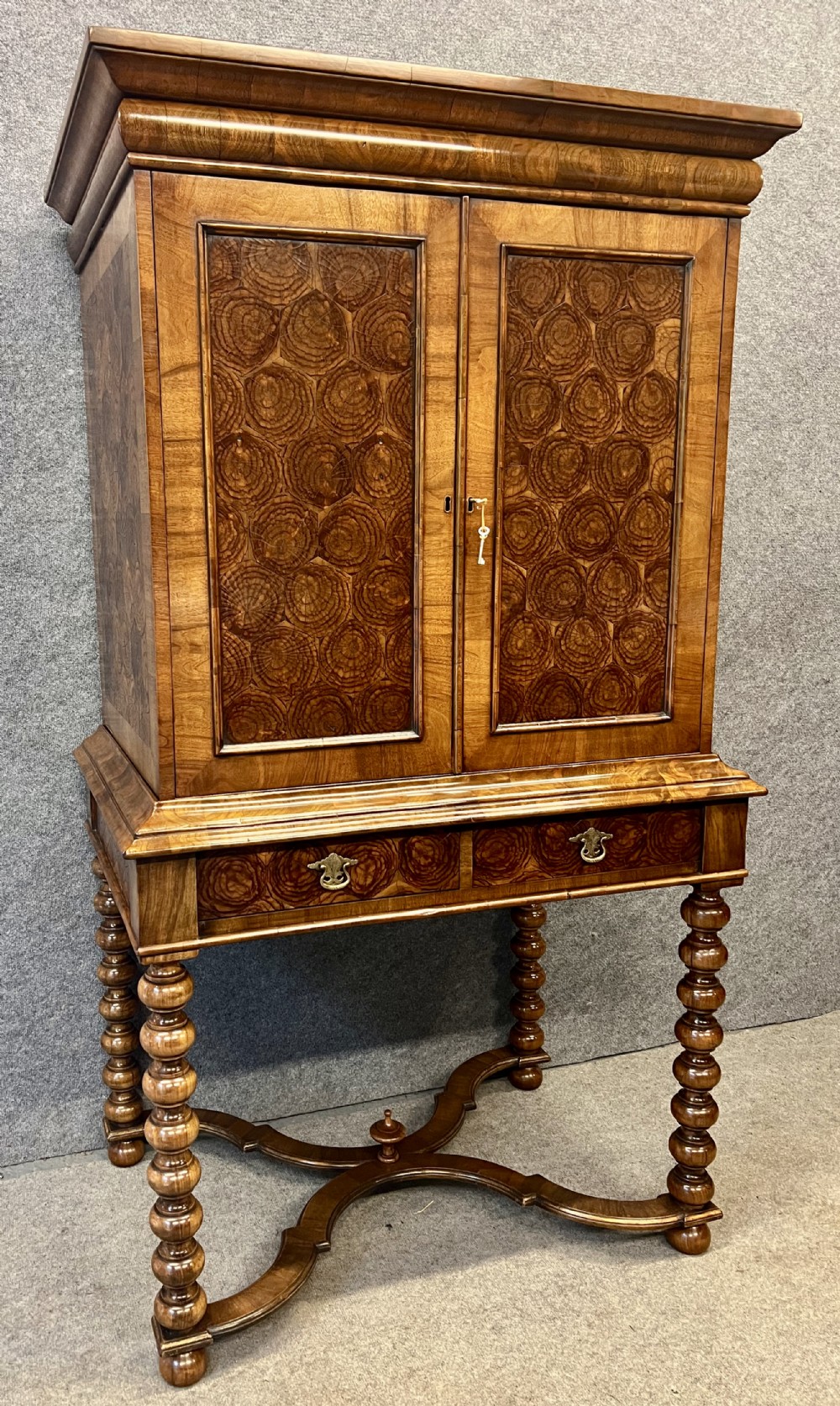 Substantial William & Mary Style Oyster Wood Cocktail Cabinet