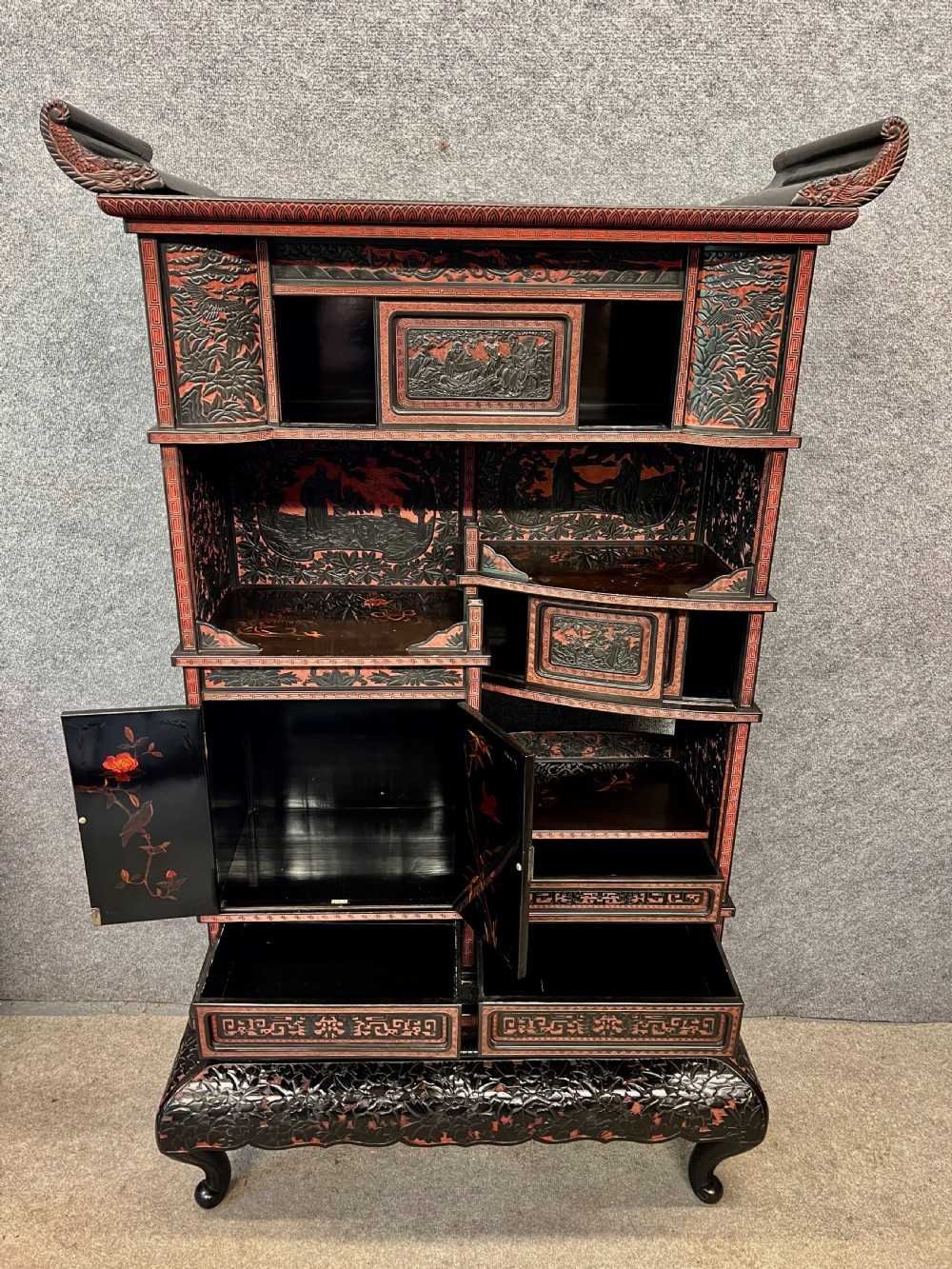 Meiji period Blac & Cinnabar Lacquer Shodana Cabinet View IV