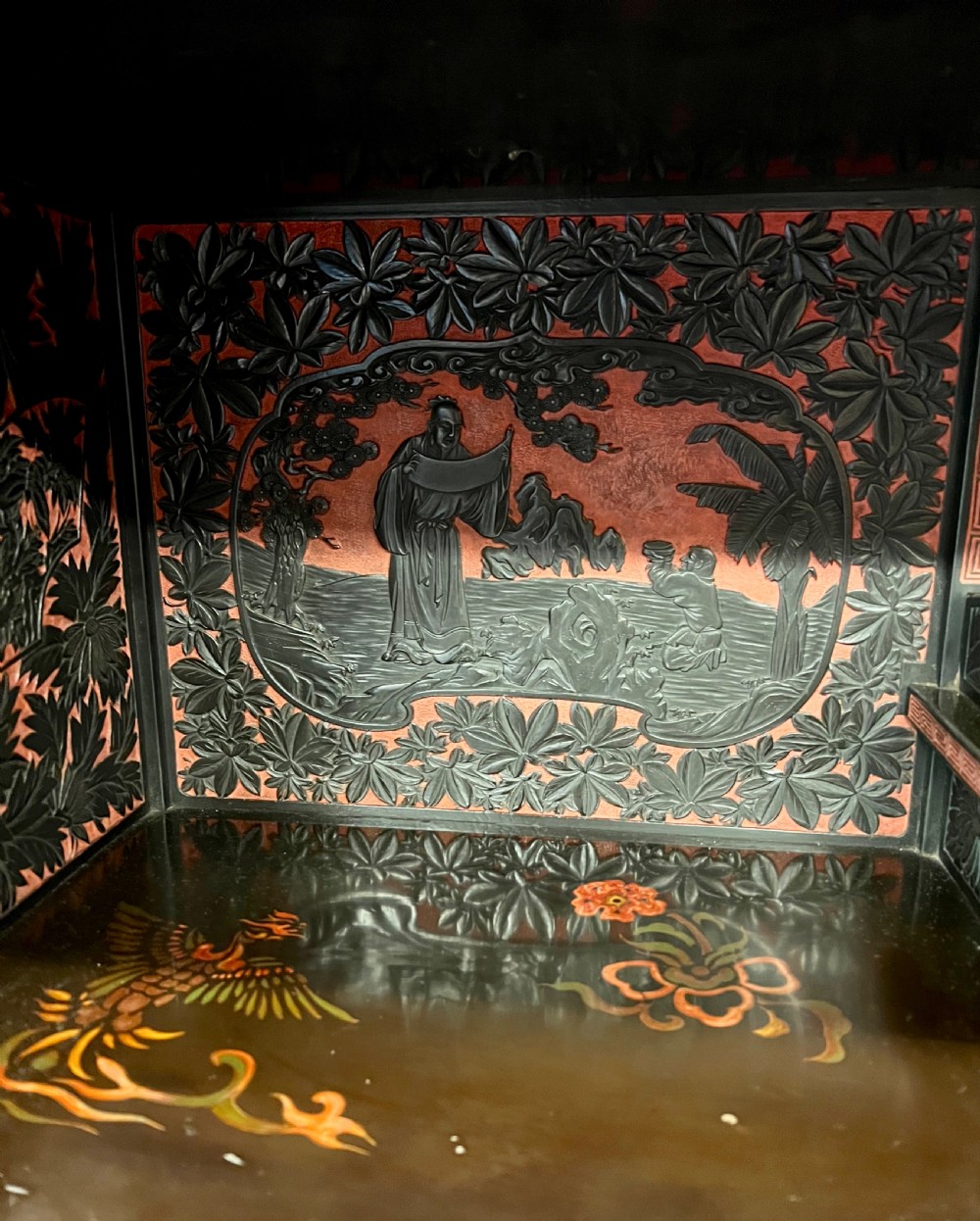 Meiji period Blac & Cinnabar Lacquer Shodana Cabinet View VII