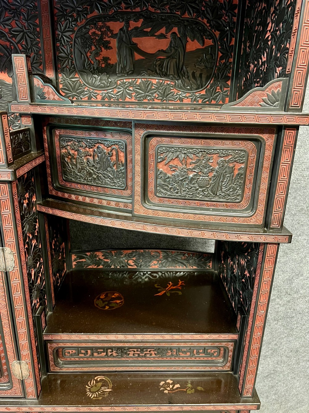 Meiji period Blac & Cinnabar Lacquer Shodana Cabinet View VIII
