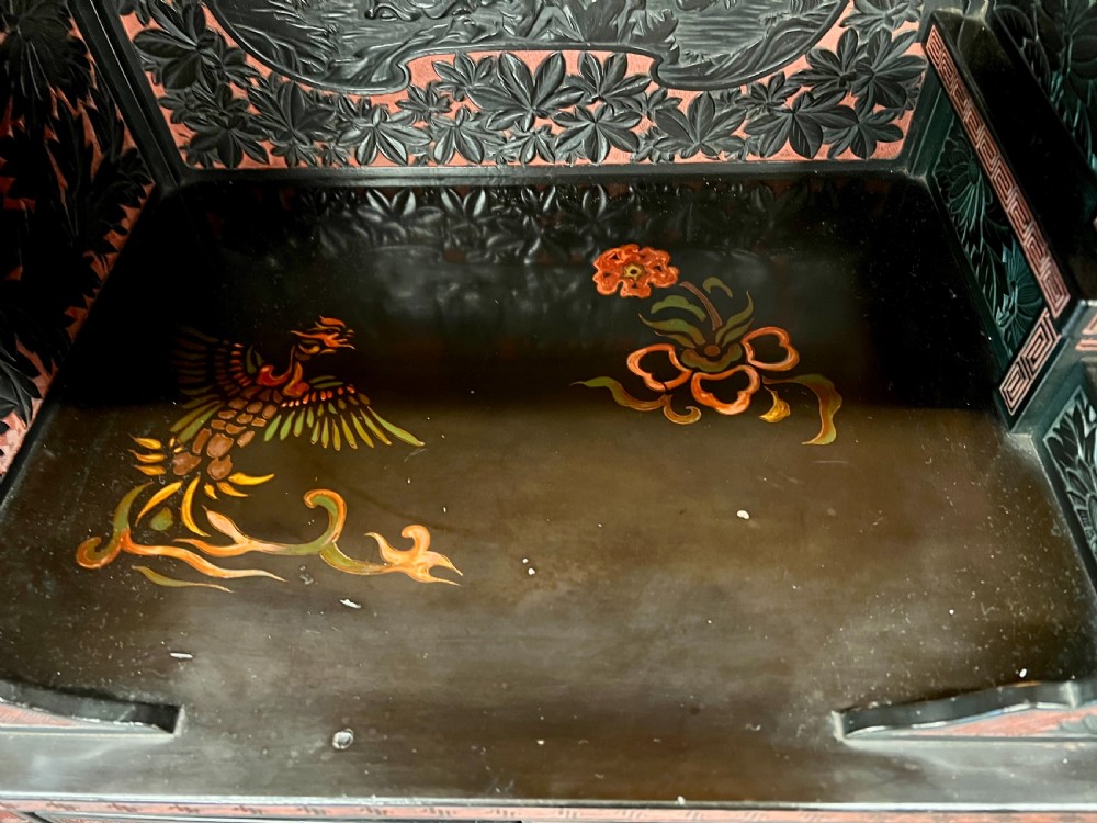 Meiji period Blac & Cinnabar Lacquer Shodana Cabinet View XI