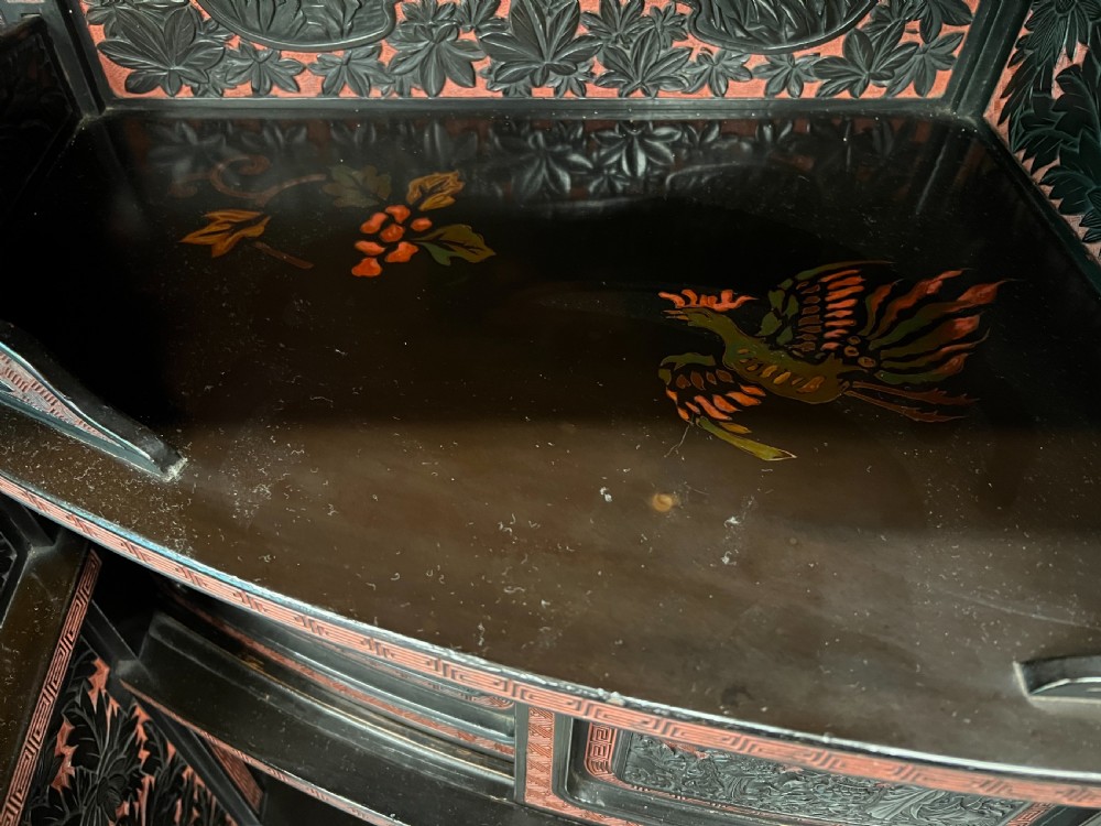Meiji period Blac & Cinnabar Lacquer Shodana Cabinet View XII