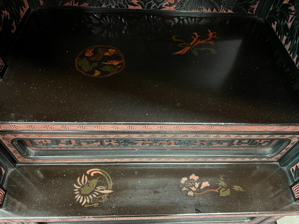 Meiji period Blac & Cinnabar Lacquer Shodana Cabinet View XIII