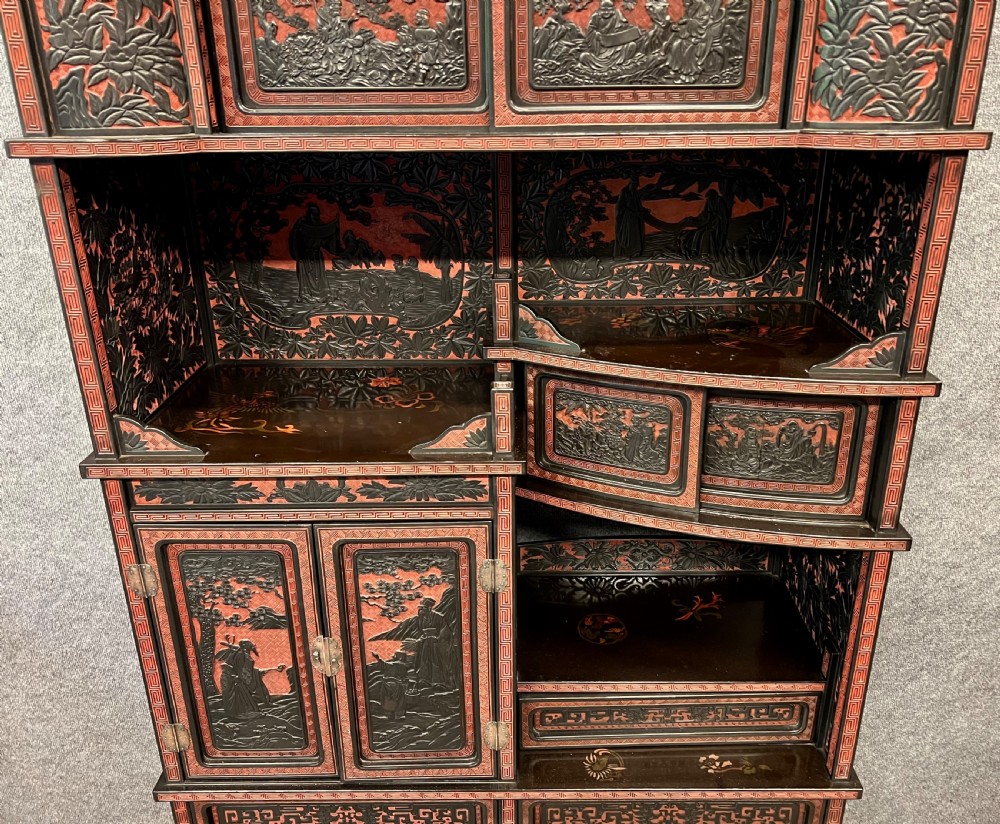 Meiji period Blac & Cinnabar Lacquer Shodana Cabinet View XV