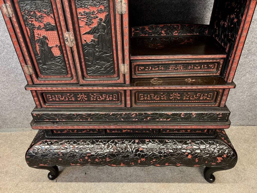 Meiji period Blac & Cinnabar Lacquer Shodana Cabinet View XVI