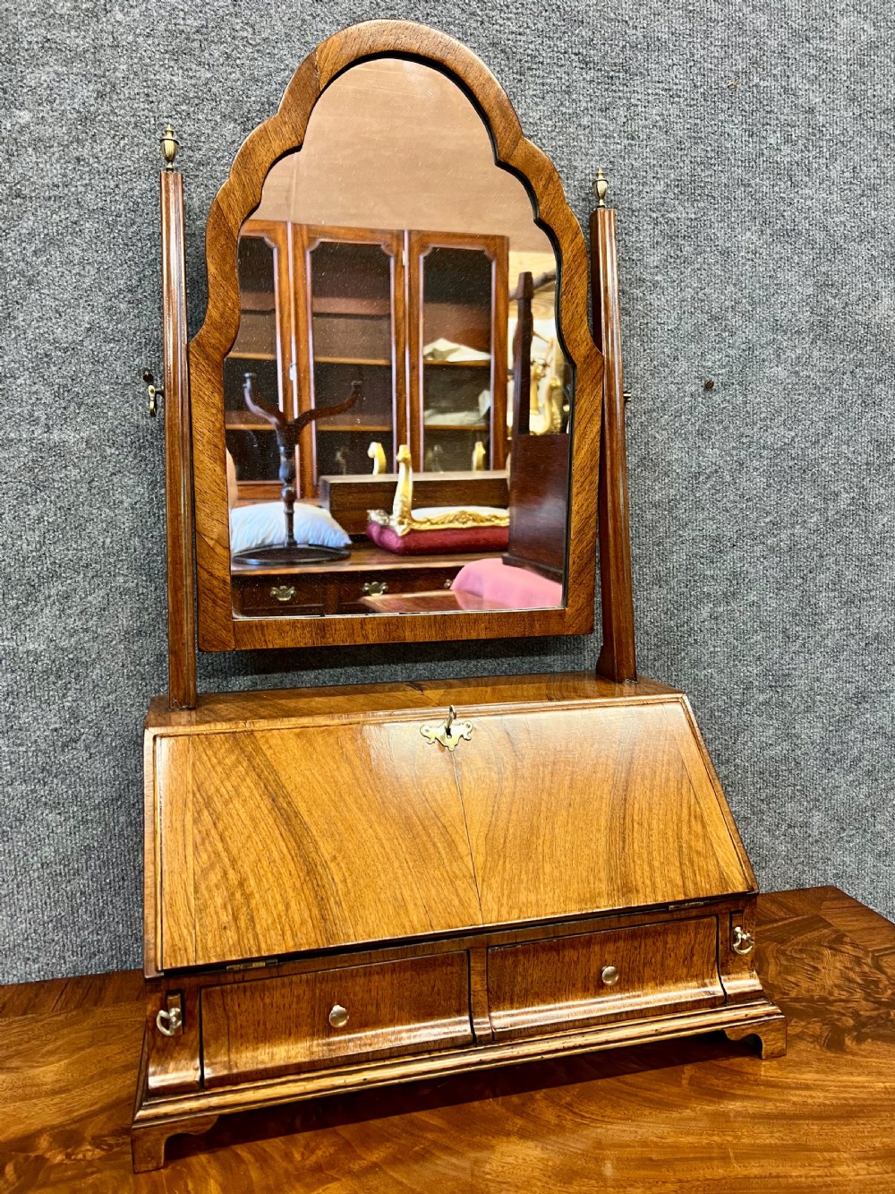 Unusual Queen Anne Style Bureau Dressing Mirror View II