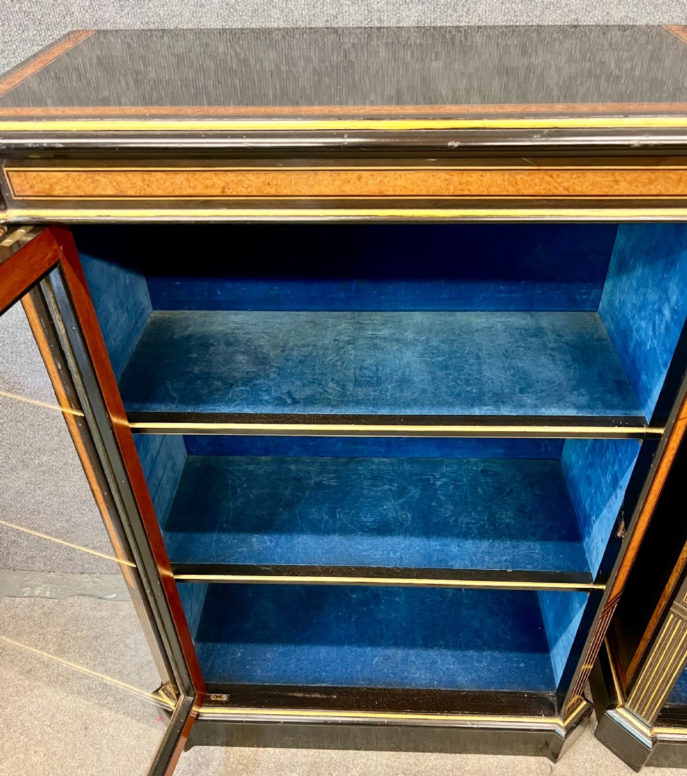 Antique True Pair of Amboyna and Ebonised Side Cabinets View III