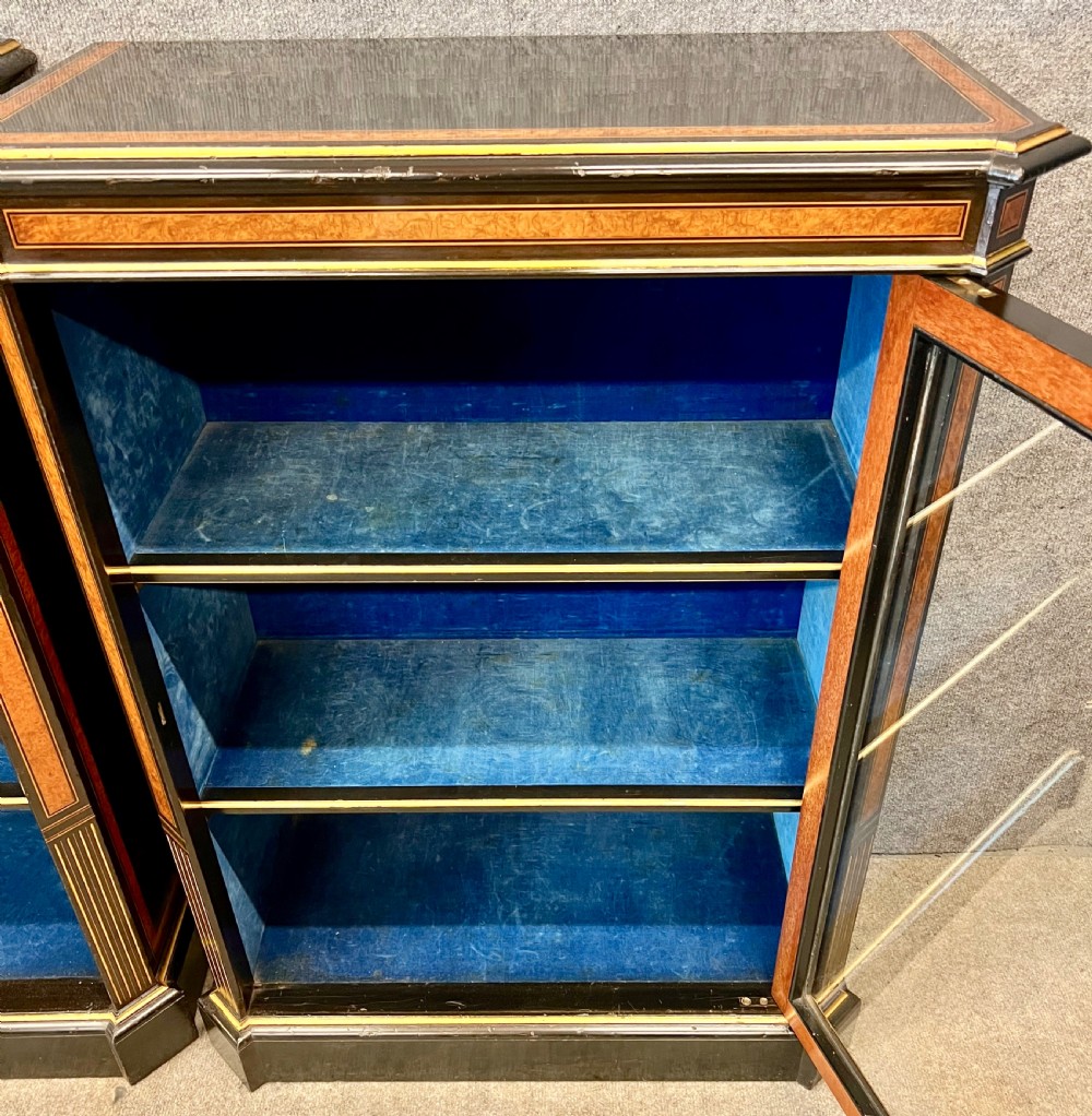 Antique True Pair of Amboyna and Ebonised Side Cabinets View IV