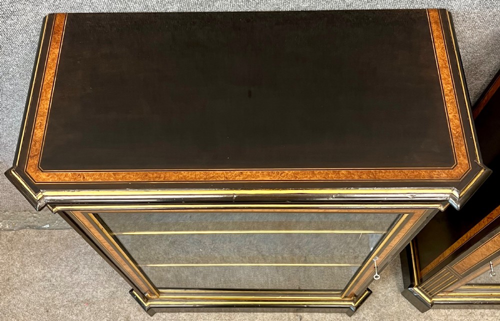 Antique True Pair of Amboyna and Ebonised Side Cabinets View V