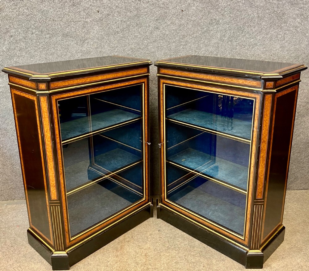 Antique True Pair of Amboyna and Ebonised Side Cabinets View VI