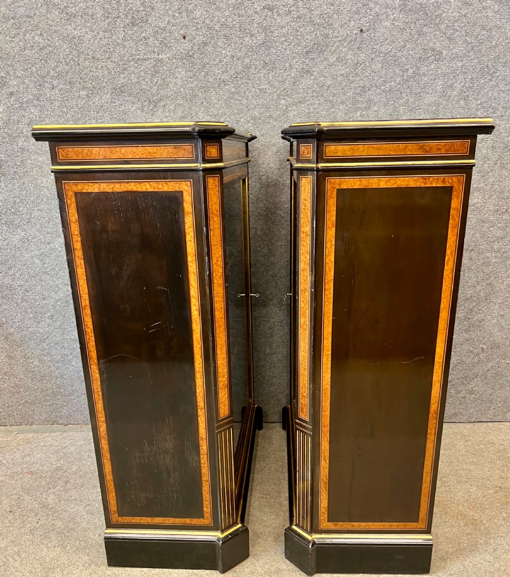 Antique True Pair of Amboyna and Ebonised Side Cabinets View VII