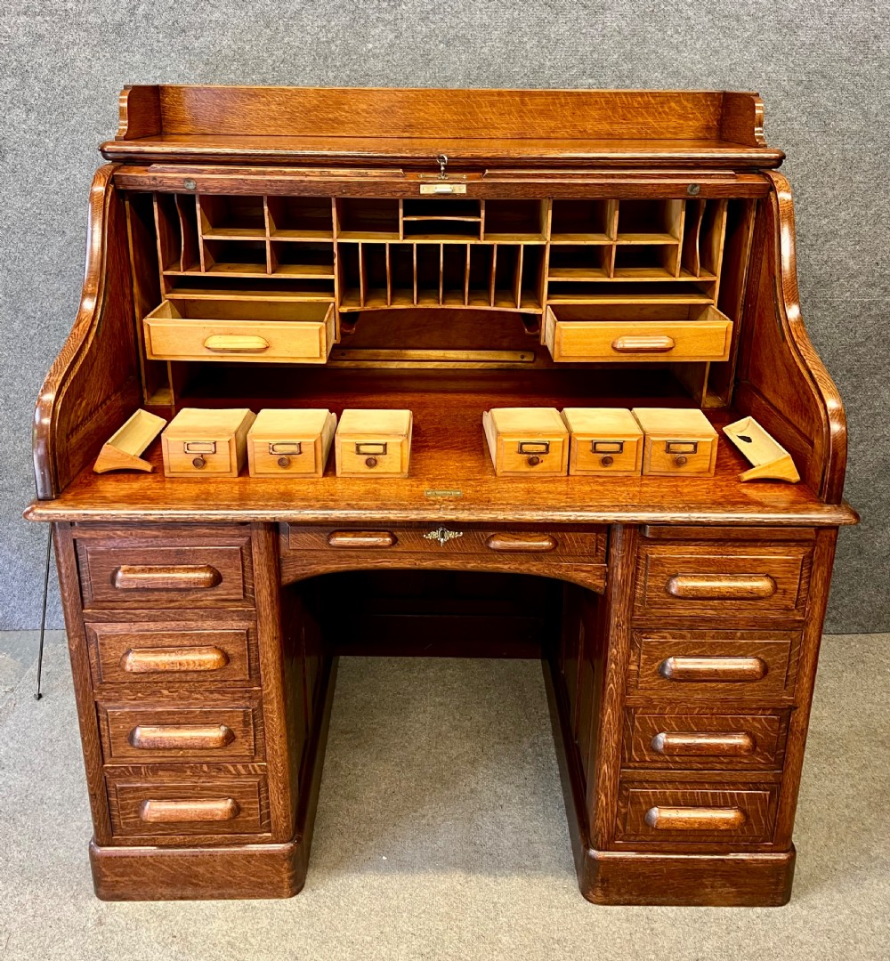 Good Quality Oak Roll Top Desk View IV