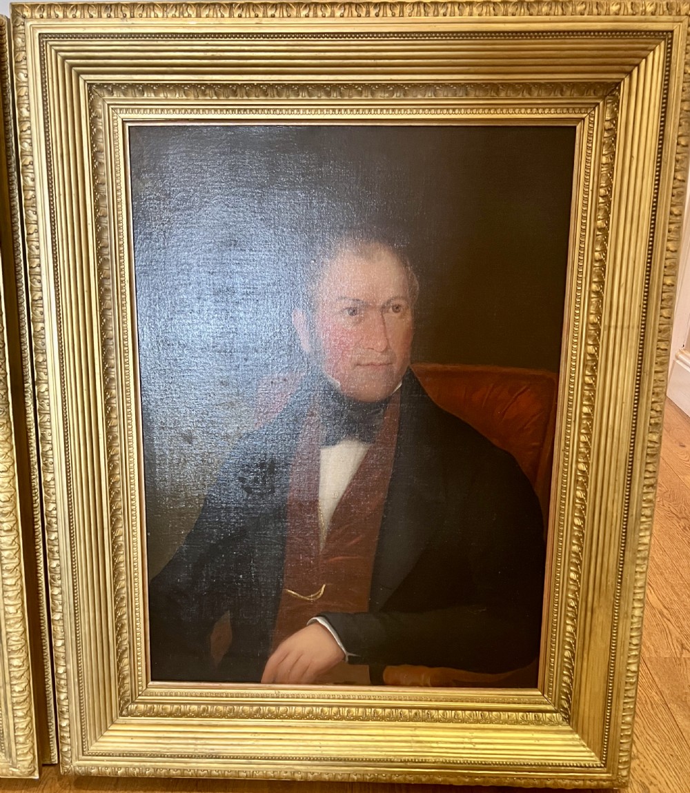 Large Pair of 19th. C. English Oil on Canvas Portraits View III