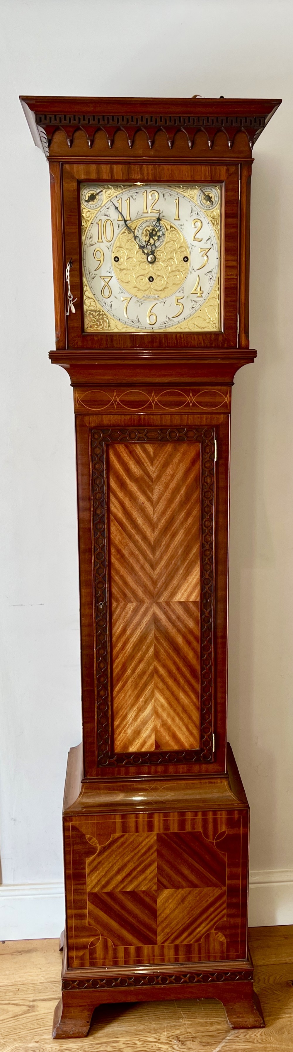 Edwardian Mahogany & Inlaid Musical Long Case Clock