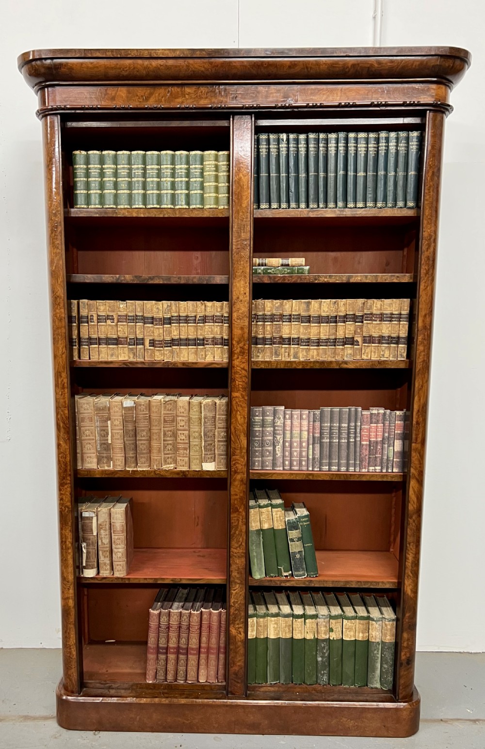 Victorian Tall Burr Walnut Open Bookcase