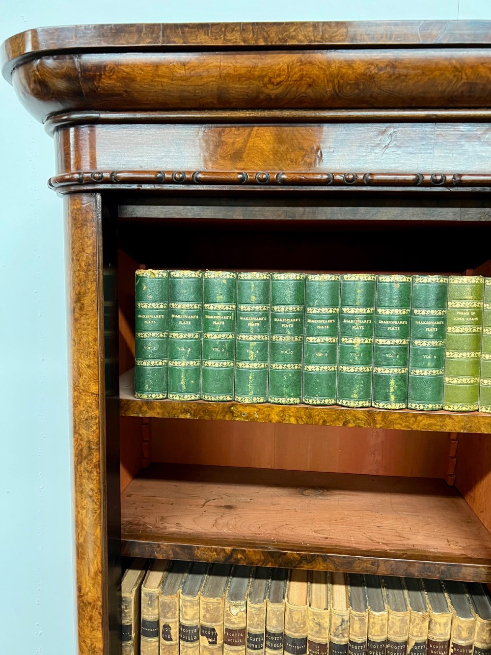 Victorian Tall Burr Walnut Open Bookcase View IV