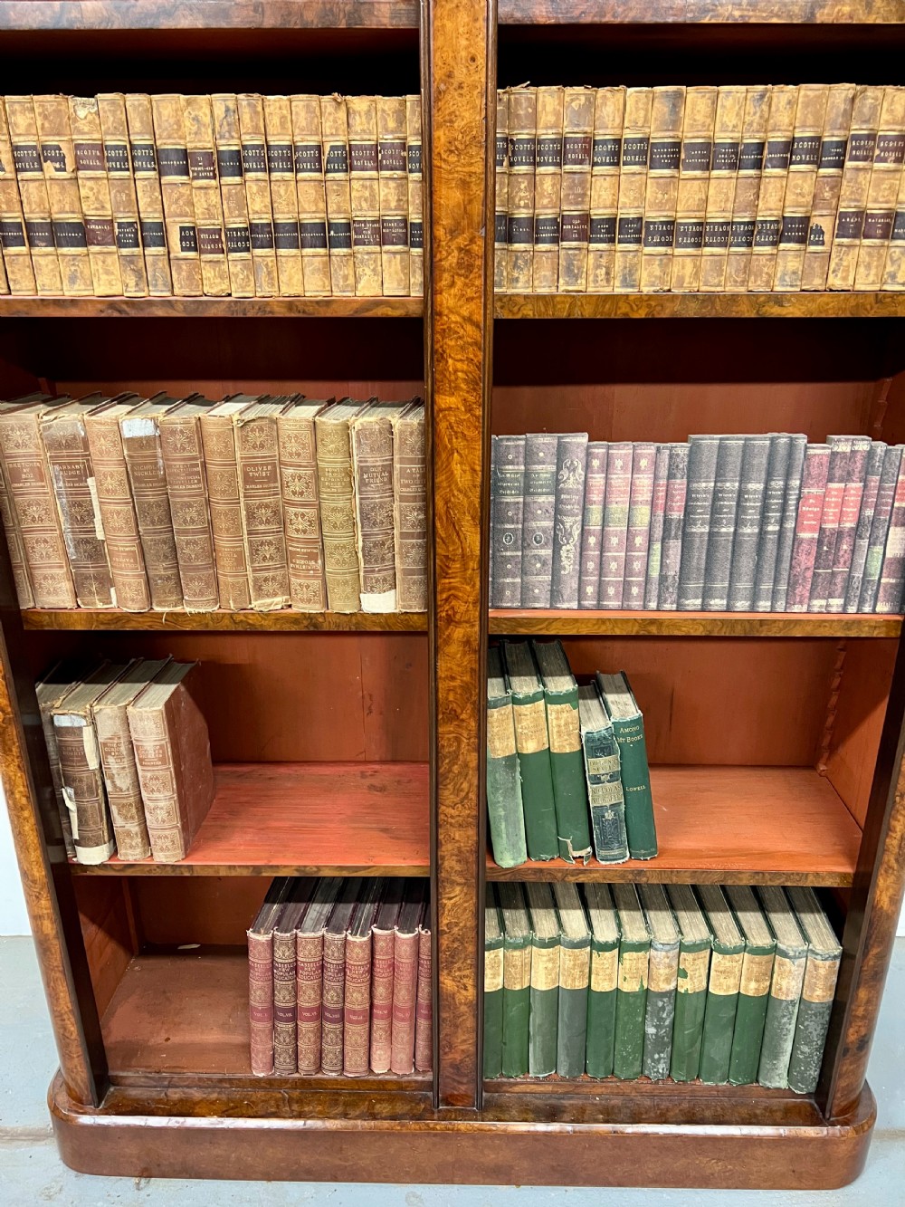 Victorian Tall Burr Walnut Open Bookcase View VI
