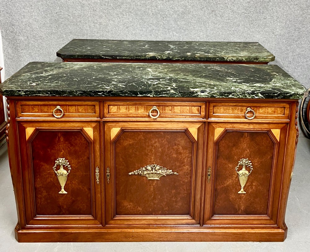 Pair of French Inlaid & Marble Top Sideboards
